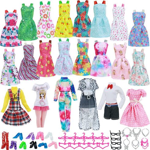 43Pcs Doll Clothes and Accessories Pack Including 10 Mini Dresses 3 Handmade Fashion Clothing Outfits Sets 10 Shoes 20 Cute Doll Accessories for 11.5 inch Girl Doll