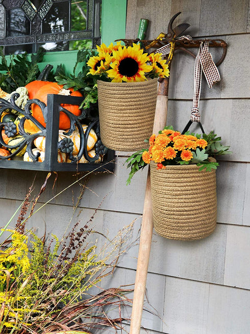 Goodpick 2pack Jute Hanging Basket - 7.87" x 7" Small Woven Fern Hanging Rope Basket Flower Plants Wall Basket Decor Set Boho