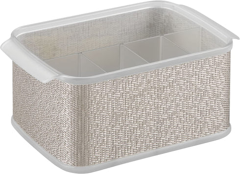 iDesign Twillo Plastic Silverware Caddy Organizer Flatware Caddy for Kitchen Countertop Storage, Dining Table, Outdoor Patio, Picnic Tables, Metallico and Clear 10" x 6.5" x 4.5"