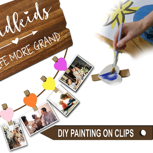 Buecasa Gifts for Grandma from Grandchildren - Grandkids Make Life More Grand Wooden Picture Holder with 6 Heart Clips 15.8x6.0 Inches