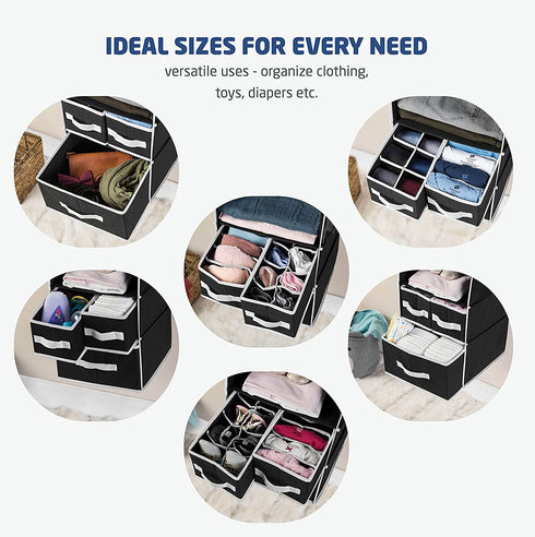 9 Shelf Hanging Closet Organizer with 5 Drawer Organizers, Baby Nursery Closet, Diaper Caddy Organizer, Slotted Storage Baskets, Hanging Drawers, Dorm Room Closet with Foldable Cube Storage Bins