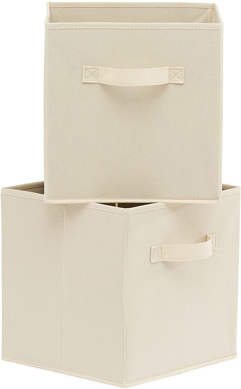 Amazon Basics Collapsible Fabric Storage Cubes Organizer with Handles, Beige - Pack of 6