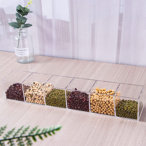 Clear Drawer Organizer, Dedoot 6 Compartments Acrylic Organizer Durable Plastic Square Cube Storage Bin for Makeup, Jewelry, Pen, Small Items, 15x2.5x2.6inches