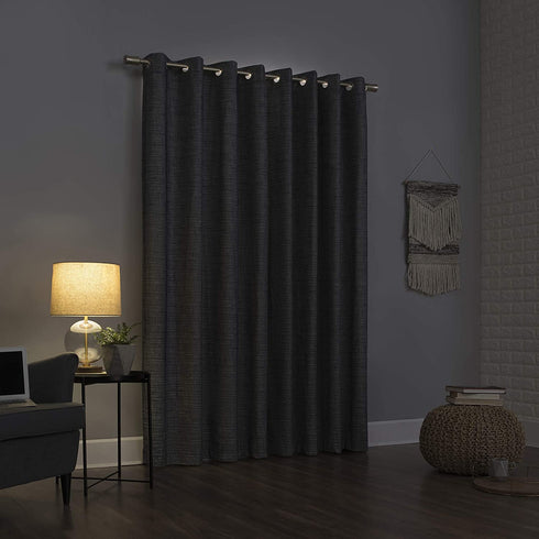 Sun Zero Brooks Burlap Weave Thermal Extreme 100% Blackout Grommet Curtain Panel, 52 in x 84 in, Navy/Denim Blue