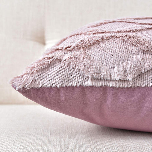 LHKIS Throw Pillow Covers 18x18, Pink Decorative Boho Pillow Case Cushion Cover with Velvet Luxury Soft Plush Short Wool for Couch Sofa Bedroom Car, Set of 2