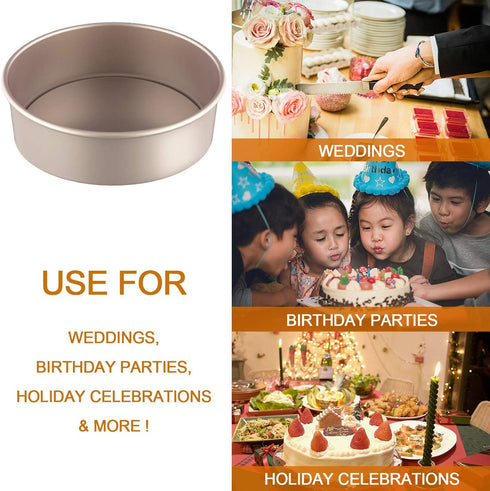 CHEFMADE Bakeware Round Cake Pan, 8-Inch with Removable Loose Bottom Nonstick & Quick Release Coating Chiffon Bakeware for Oven and Instant Pot Baking (Champagne Gold)