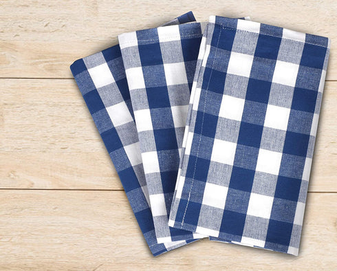 Urban Villa,Buffalo Check Plaid, Premium Quality, Dinner Napkins, 100% Cotton, Set of 12, Size 20X20 Inch, Blue/White Oversized Cloth Napkins with Mitered Corners, Ultra Soft, Durable Hotel Quality
