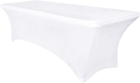 Obstal 6ft Stretch Spandex Table Cover for Standard Folding Tables - Universal Rectangular Fitted Tablecloth Protector for Wedding, Banquet and Party ?White, 72 Length x 30 Width x 30 Height Inches?