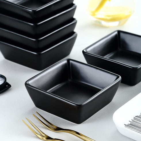 Bruntmor Ceramic Square Baking Ramekins for Souffl©, Cr¨me Brulee, Jams, Dipping Sauces, French Onion Soup Oven Safe, Appetizer Sauce Dipping Bowls, (4 Oz, Set of 6), Black
