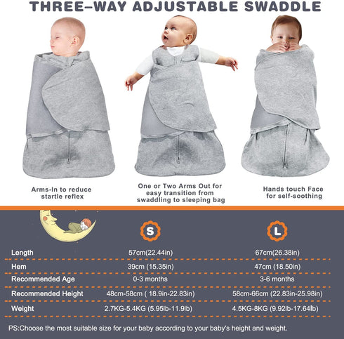 Ftikvo Swaddle-Blanket Baby Girl & Boy Swaddles Newborn Sleep Sack Infant Transition Safe Wrap Blankets 100% Cotton Breathable (Grey, Large, 3-6 Month)