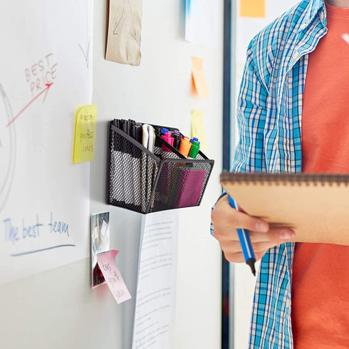 Workablez Magnetic Pencil Holder - 2 Generous Compartments Magnetic Storage Basket Organizer - Extra Strong Magnets - Perfect Mesh Pen Holder to Hold Whiteboard, Locker Accessories€¦