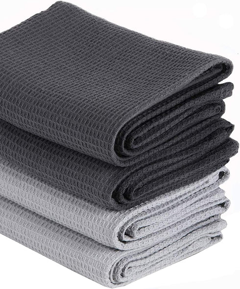 100% Cotto n Waffle Weave Kitchen Towel Set |18x26Inches Large Tea Hand Dish Towel ,Cloth Napkins/Dish Rags ,Ultra Soft Absorbent Quick Drying Dish Cloths and Drying Dish(Dark Grey +Light Grey)