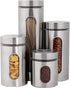 PENGKE 4 Piece Silver Stainless Steel Canister Set with Glass Windows,perfect for Kitchen Canning Cereal,Pasta,Sugar,Beans,Spice