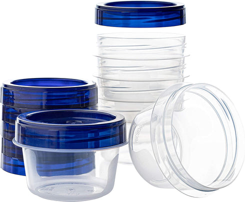 PLASTICPRO Twist Top Deli Containers Clear bottom With blue Top Twist on Lids Reusable, Stackable, Food Storage Freezer Container (6, 4 OUNCE)