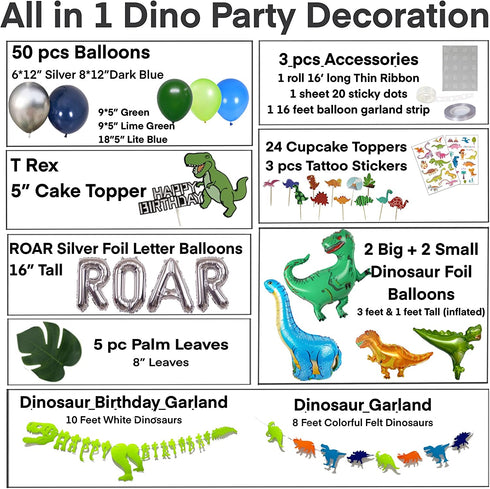 Dinosaur Party Decorations, Dinosaur Birthday Party Supplies for Boys Girls, Dino Party Decorations with Jurassic Park Themed, Godzilla T Rex Balloons, ROAR for Kids first, 2, 3, 4 year old (SILVER)