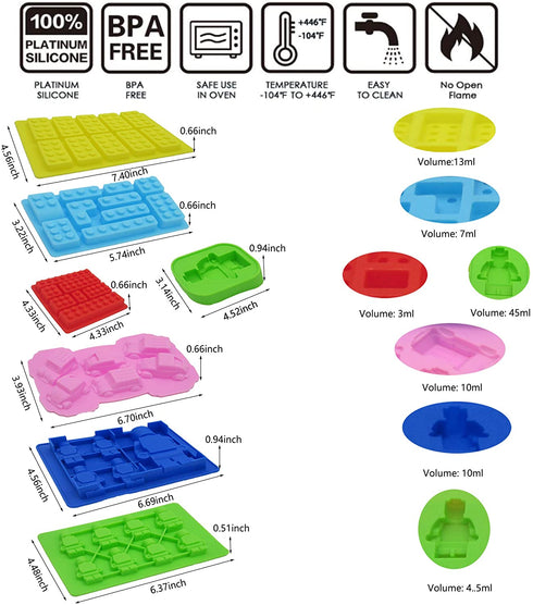 Nuoda Chocolate Candy Silicone Mold, Building Blocks Ice Tray, Robots and Cars Fondant Mold with Children Party Drawstring Bag-Easy to Use and Clean