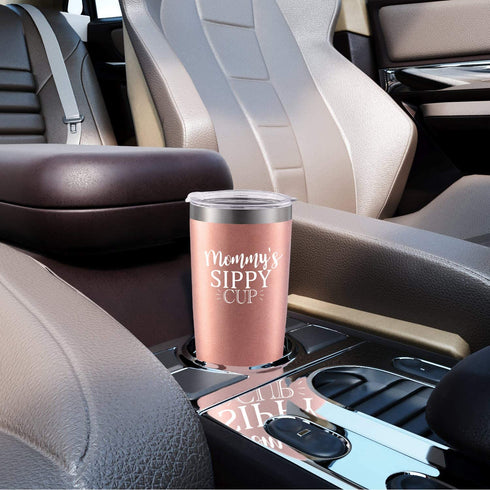 Mommy's Sippy Cup Travel Tumbler Mom Birthday Christmas Gifts for Mom New Mom Mothers to be Wife Women Her Mother's Day Thanksgiving Day, 20 Oz Insulated Stainless Steel Tumbler, Rose Gold