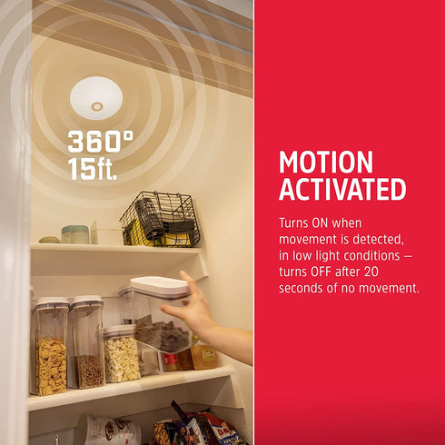 Energizer Motion Activated LED Ceiling Light, 1 Pack, Battery Operated, 300 Lumens, Wireless, 15 feet Motion, Ideal for Laundry Room, Closets, Shed, Basement and More, 39677