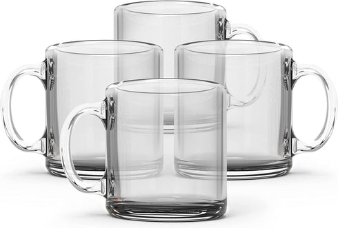 Libbey Clear Glass Coffee Mugs | 13oz Crystal Cups | Mugs for Latte and Hot Beverages