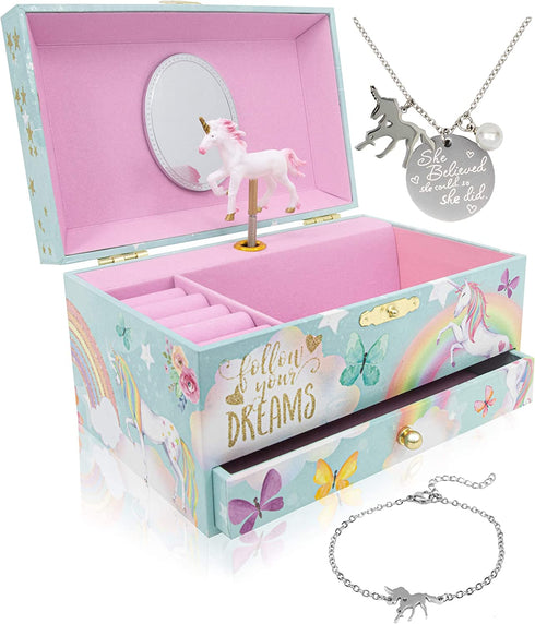 The Memory Building Company Unicorn Jewelry Box for Girls & Boys - Musical Girls Jewelry Organizer Box - Granddaughter Gifts for 8-Year-Old Girls