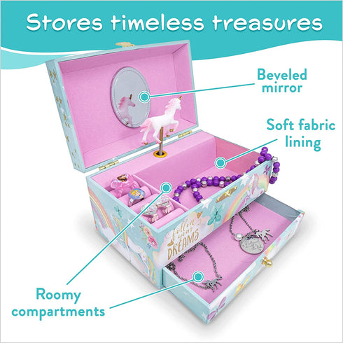 The Memory Building Company Unicorn Jewelry Box for Girls & Boys - Musical Girls Jewelry Organizer Box - Granddaughter Gifts for 8-Year-Old Girls