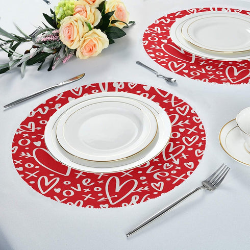 Blueangle Red Hearts and Arrows Round Placemats Set of 6, Kitchen Dining Table Valentine's Day Decoration