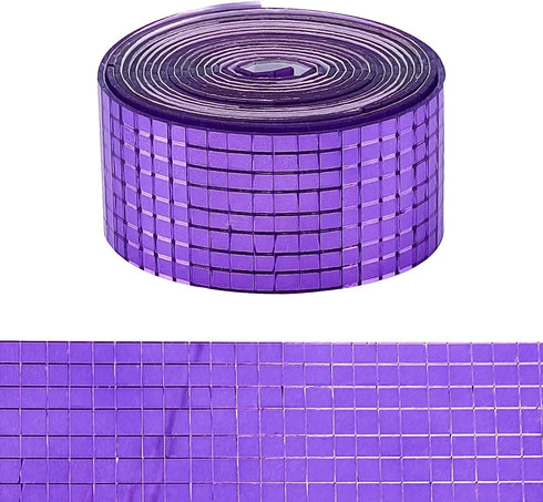 AHANDMAKER 4000pcs Glass Mirror Wall Sticker, 8.2 Feet Self-Adhesive Mosaic Tiles, Square Glass Mirrors Tiles with Adhesive Back for Home Living Room Bedroom Decoration, Purple 5x5mm