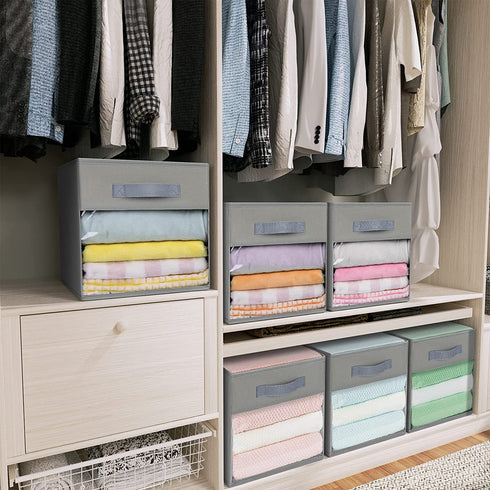 DIMJ Cube Storage Bins, 3 Packs Clear Window Fabric Storage Bin Organizer for Closet Shelves Home Storage Cubes Organizer with Handles