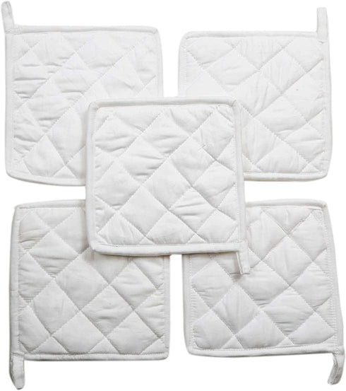 APCOLLECTION Pot Holder 100% Cotton, Machine Washable, Heat Resistant Kitchen Gift Set (Pack of 10 Size 7 X 7 Inch, White)