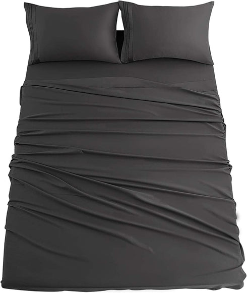 RYONGII King Size Sheet Set - 4 Piece - Super Soft Microfiber Bed Sheets - Fade Resistant Hotel Luxury Bedding - Hypoallergenic Wrinkle Resistant - Deep Pocket(Dark Gray, King)