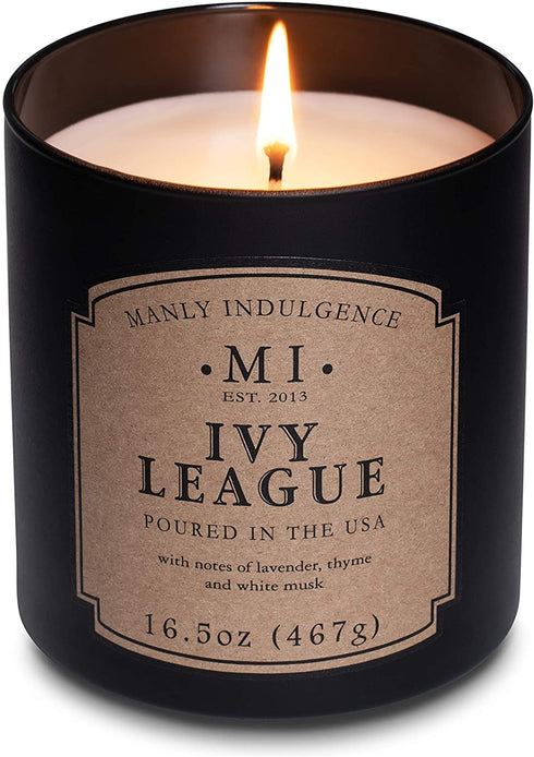 Manly Indulgence Ivy League Jar Candle 16.5 oz - - White Musk, Citrus, Thyme & Lavender - Earthy Amber - Up to 60 Hour Burn - Soy Blend Wax, USA Poured