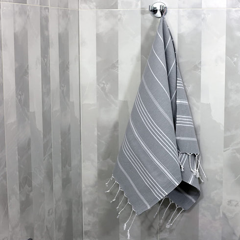 Clotho 4 Pack Turkish Hand Towel for Bathroom | Decorative Towel Set of 4 for Kitchen | 100% Cotton 18 x 40 Inches (Silver Gray)