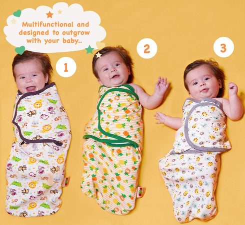 Baby Swaddle Blanket Wrap 3 Pack - Adjustable 100% Cotton Baby Swaddle Sacks - Cute Newborn Velcro Swaddles for Boy & Girl 0-3 Months - Infant Swaddling Sleep Sacks - Unisex Swaddlers Gift Set