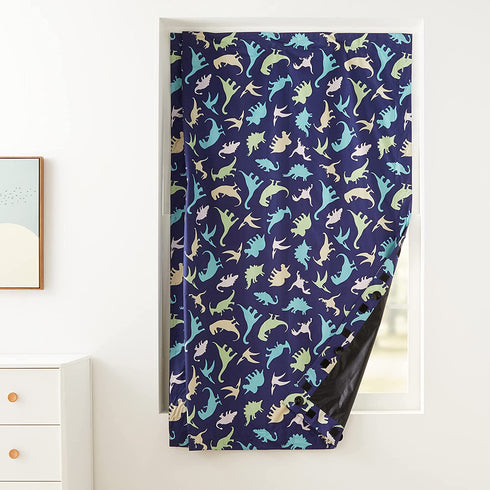 Amazon Basics Portable Window Blackout Curtain Shade with Suction Cups for Travel, Kids, and Baby Nursery - 50" x 78", Multi-Color Dinosaurs - 1-Pack