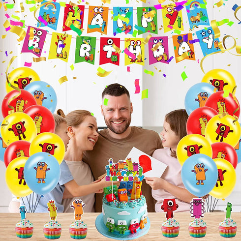 Galoulo Number Birthday Party Supplies For Blocks ,Number Birthday Party Decorations For Blocks Included Cake Toppers, CupCake Toppers, Balloon, Banner, Number Theme block Party Favor Pack Set