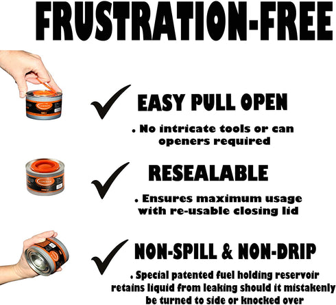 6 Hour Chafing Fuel Liquid Wick Cooking Cans Buffet Food Warmer Dish Burners - Easy Open - 6 Pack