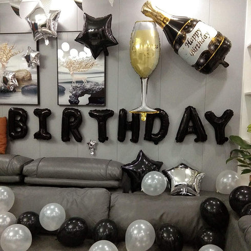 50th Birthday Party Decorations Black and White for Men Boys, Black HAPPY BIRTHDAY Banner with Silver Number Foil Balloons for 50 Decor