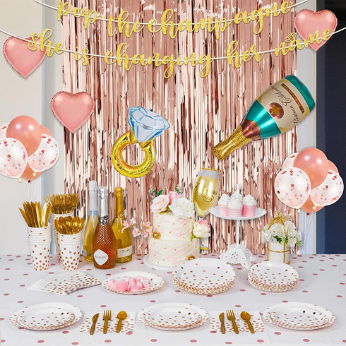 DECORLIFE Rose Gold Plates and Napkins Party Supplies Serves 24, Rose Gold Paper Plates, 12oz Cups Included, Complete Pack for Baby Shower, Graduation, Retirement, Birthday and Wedding, Total 192 PCS