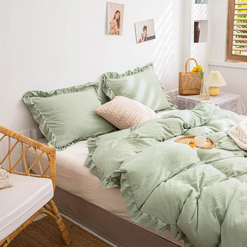Green Pillow Shams Sage Green Ruffle Standard Pillowcases Set of 2 Shabby Chic Sea Green Pillowcases 2 Pack (Queen (20''x30''), Sea Green)