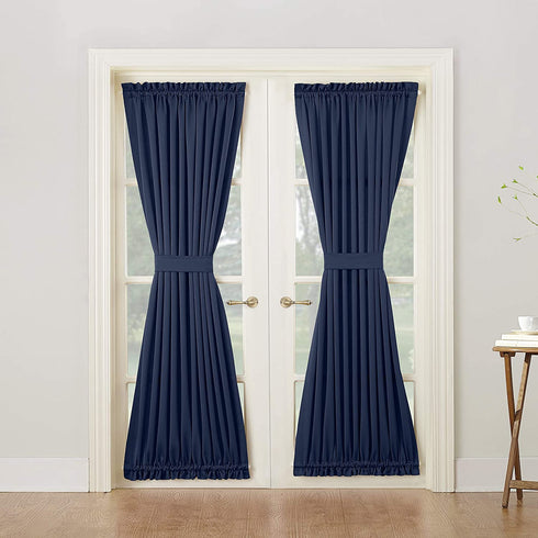 Sun Zero Barrow Energy Efficient Door Panel Curtain with Tie Back, 54" x 72", Navy Blue