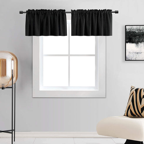DONREN 15 Inches Long Black Valances for Windows - 2 Panels Blackout Theme Insulated Valances for Basement,42 Inches Wide Kitchen Valances with Rod Pocket Design,2 Pack