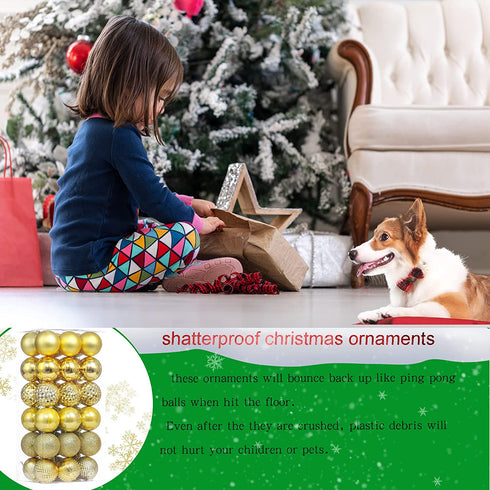 2.36" Christmas Ball Ornaments - 36Pcs Shatterproof Christmas Tree Decorations with Hanging Loop for Xmas Holiday Party Decor (Gold)