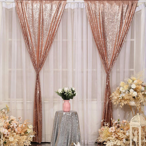 Poise3EHome Sequin Backdrop Curtain 2 Panels 3Ftx7Ft for Wedding Party Decor, Rose Gold