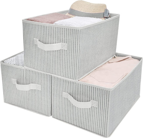 GRANNY SAYS Storage Containers for Organizing, Fabric Bins with Handles, Storage Baskets for Shelves, Large, White with Black Stripes, 3-Pack