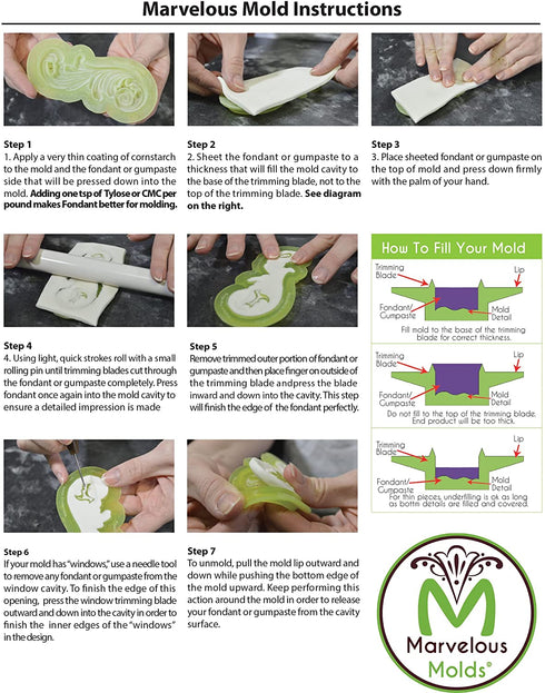 Marvelous Molds Silicone Lace Mold | Viola | Cake Decorating with Fondant | Gum Paste Rolled Icing