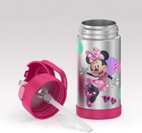 THERMOS FUNTAINER 12 Ounce Stainless Steel Vacuum Insulated Kids Straw Bottle, Minnie Mouse