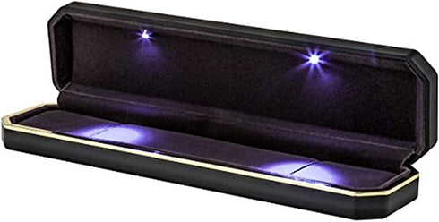LED Jewelry Gift Box Case Elegant Velvet Necklace Pendant Box Bracelet Box with LED Light for Jewelry Display Proposal Engagement Wedding Valentine's Day Black Size?9.21"x2.36"x1.26"