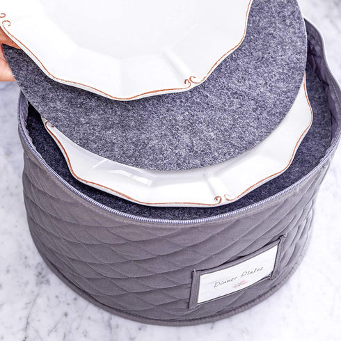 7" Saucer Plate Storage Case with 12 Felt Dividers - Padded Protection to Transport, Store and Organize Dinnerware Dishes