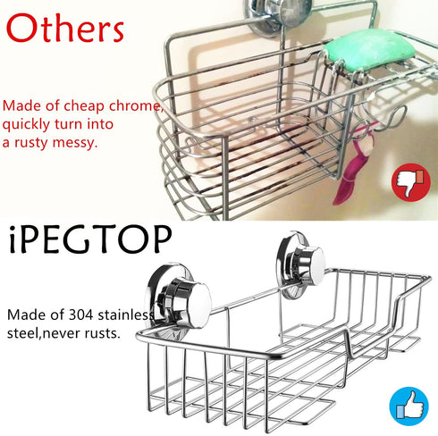 iPEGTOP L-4 Strong Suction Cup Shower Caddy Bath Shelf Storage, Combo Organizer Basket for Shampoo, Soap, Conditioner, Razor Bathroom Accessories - Rustproof Stainless Steel, Chrome