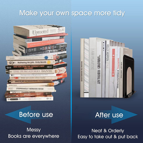 HappyHapi Bookend Supports, Heavy Duty Metal Black Bookend Support, 6 x 5 x 6 Inch, Set of 7 Pairs